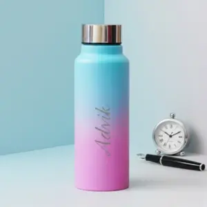 Name Printed Metal Sipper – Reusable Hydration Bottle on Work Desk